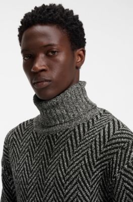 Relaxed-fit rollneck sweater with herringbone knit, Dark Grey