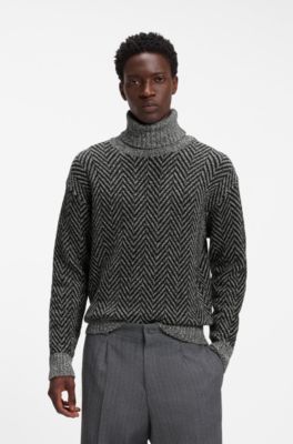 Relaxed-fit rollneck sweater with herringbone knit, Dark Grey