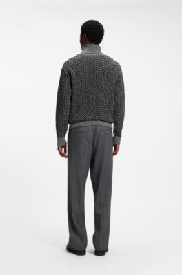 Relaxed-fit rollneck sweater with herringbone knit, Dark Grey