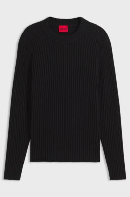 Relaxed-fit sweater in ribbed cotton, Black