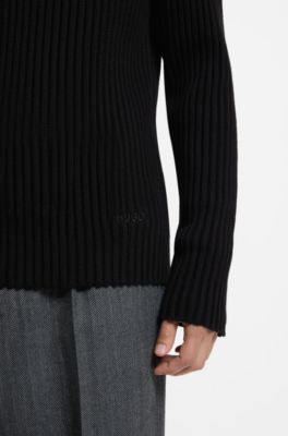 Relaxed-fit sweater in ribbed cotton, Black