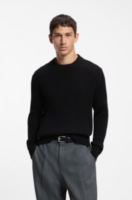 Relaxed-fit sweater in ribbed cotton, Black