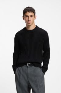 Relaxed-fit sweater in ribbed cotton, Black