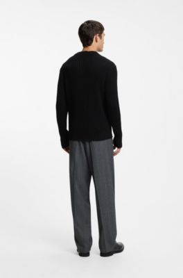 Relaxed-fit sweater in ribbed cotton, Black