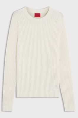 Relaxed-fit sweater in ribbed cotton, Natural