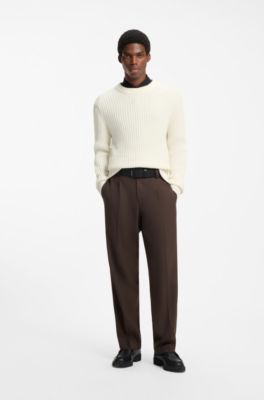Relaxed-fit sweater in ribbed cotton, Natural