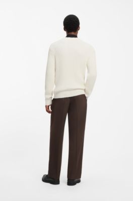 Relaxed-fit sweater in ribbed cotton, Natural