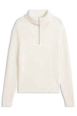 Hugo Relaxed-fit sweater in ribbed cotton with zip neck stickade tröjor herr – bild 4