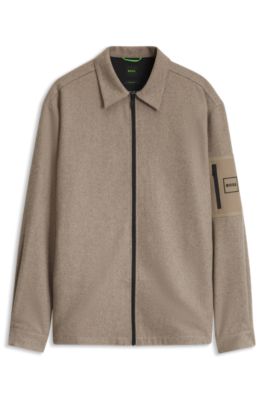 Zipped relaxed-fit overshirt in a wool blend, Light Brown