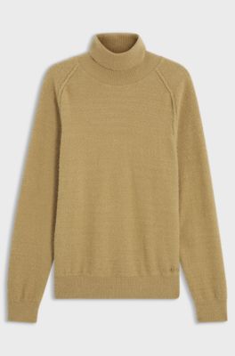 Relaxed-fit rollneck sweater in a textured cotton blend, Beige