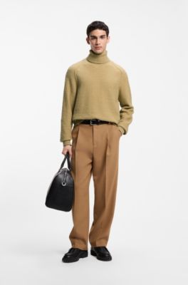 Relaxed-fit rollneck sweater in a textured cotton blend, Beige