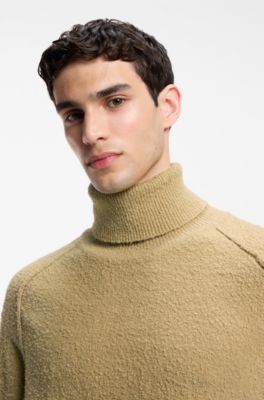 Relaxed-fit rollneck sweater in a textured cotton blend, Beige