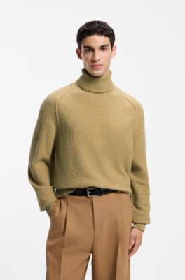 Relaxed-fit rollneck sweater in a textured cotton blend, Beige