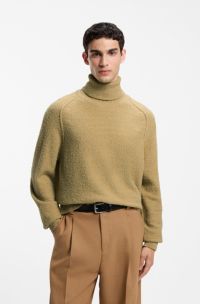 Relaxed-fit rollneck sweater in a textured cotton blend, Beige