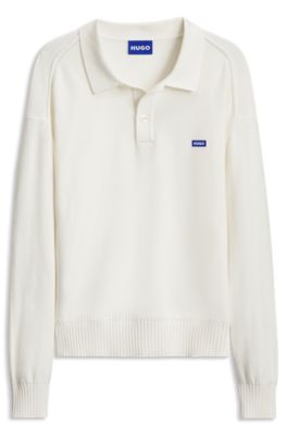 Oversized-fit polo sweater in cotton, Natural