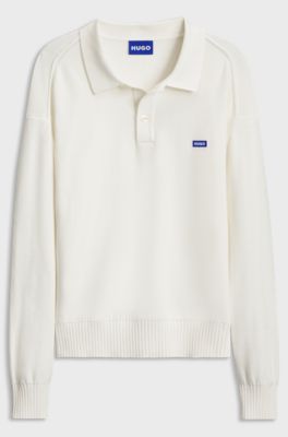 Pull Oversize en coton avec col polo, Naturel