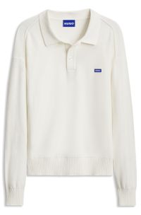 Oversized-fit polo sweater in cotton, Natural