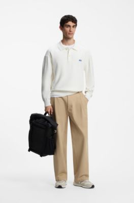 Oversized-fit polo sweater in cotton, Natural