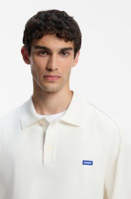 Oversized-fit polo sweater in cotton, Natural