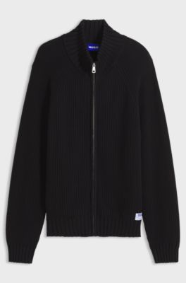 Zip-up relaxed-fit sweater in pure cotton, Black