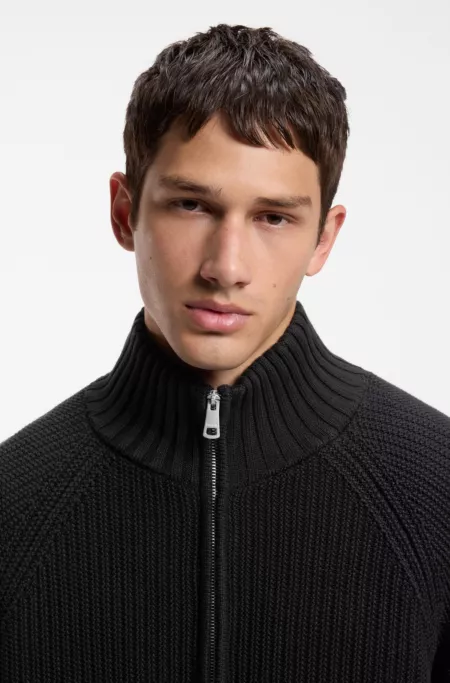 Zip-up relaxed-fit sweater in pure cotton