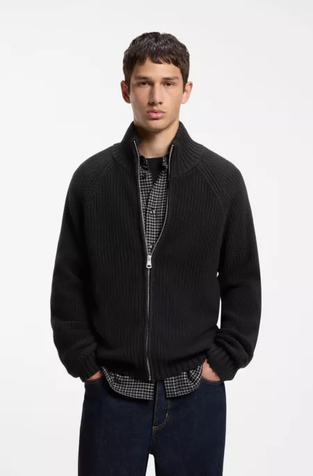 Zip-up relaxed-fit sweater in pure cotton