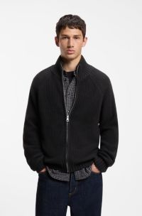 Zip-up relaxed-fit sweater in pure cotton, Black