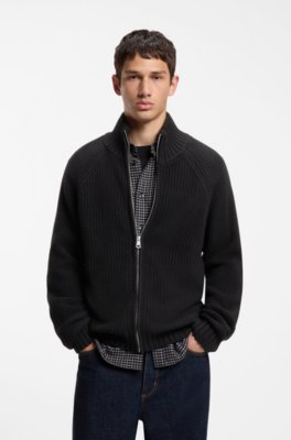 Zip-up relaxed-fit sweater in pure cotton
