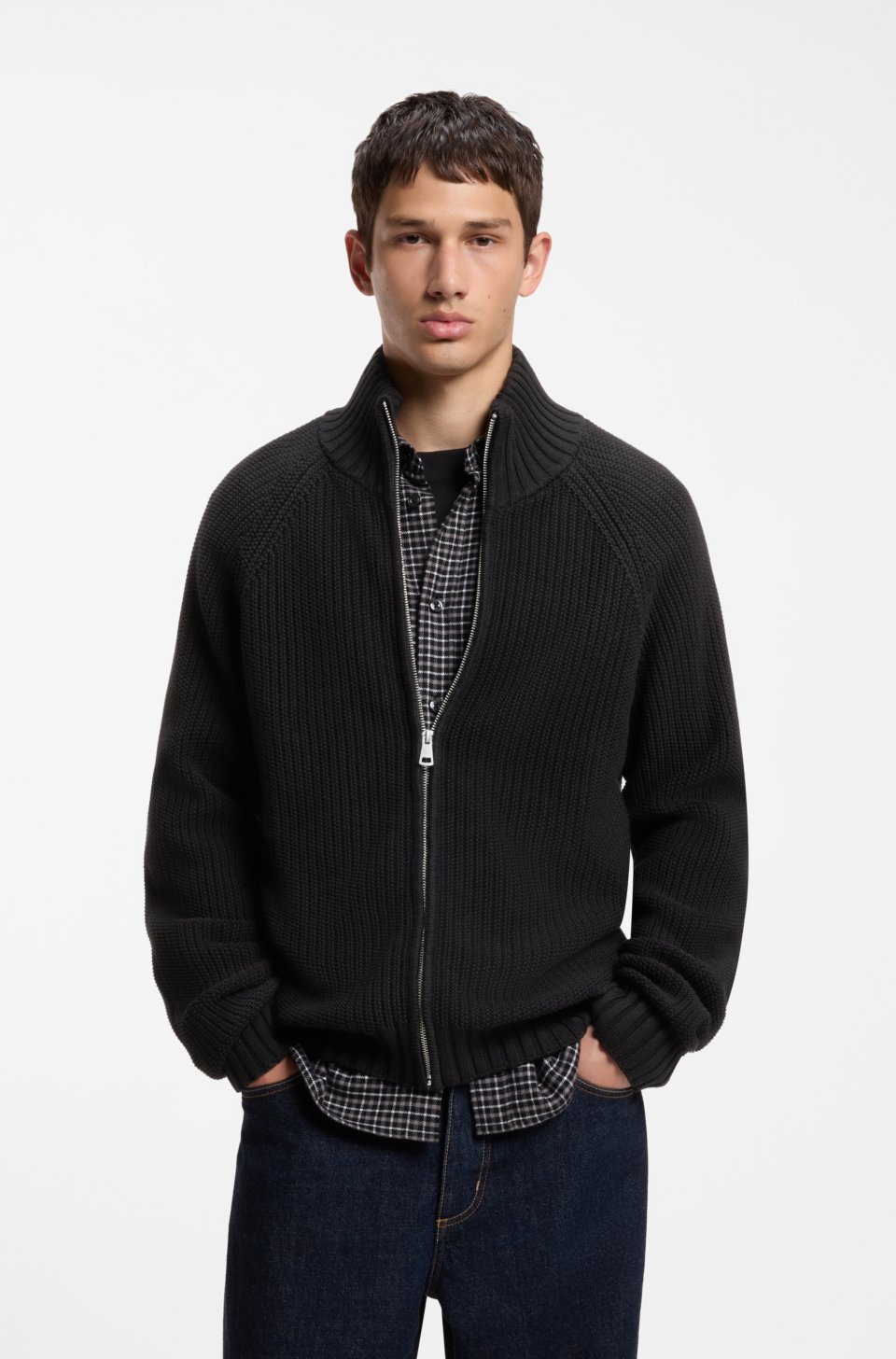 Zip-up relaxed-fit sweater in pure cotton