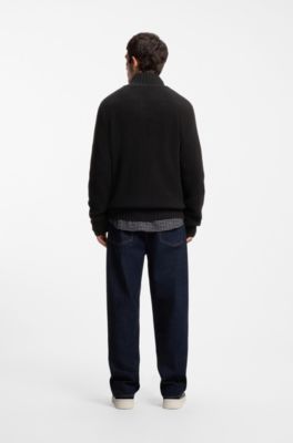 Zip-up relaxed-fit sweater in pure cotton, Black