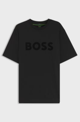 Tonal flock-logo T-shirt in stretch cotton, Black