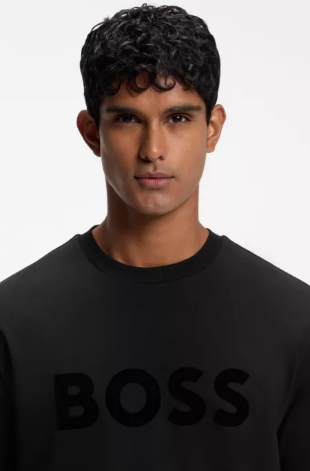 Tonal flock-logo T-shirt in stretch cotton