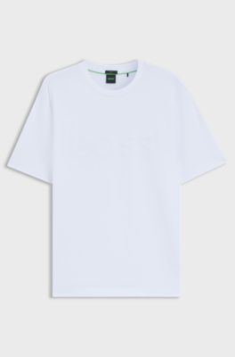 Tonal flock-logo T-shirt in stretch cotton, White