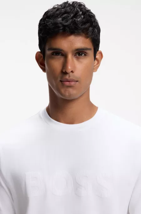 T-shirt en coton stretch avec logo floqué ton sur ton
