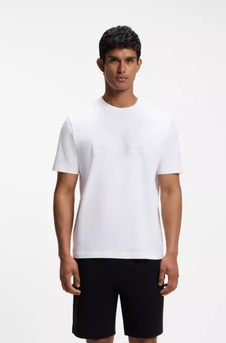 T-shirt en coton stretch avec logo floqué ton sur ton