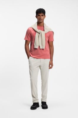 Tonal flock-logo T-shirt in stretch cotton, Light Red