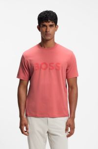 Tonal flock-logo T-shirt in stretch cotton, Light Red