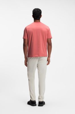 Tonal flock-logo T-shirt in stretch cotton, Light Red
