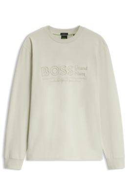 Stretch-cotton T-shirt with embroidered artwork, Natural