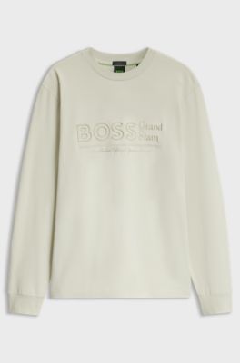 Stretch-cotton T-shirt with embroidered artwork, Natural