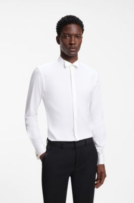 Slim-fit evening shirt in stretch cotton, White