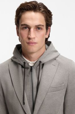 Slim-fit jacket with inner hoodie, Silver