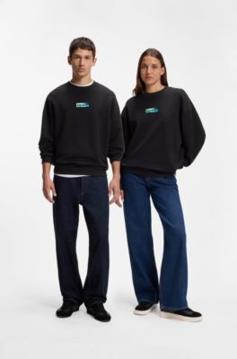 Cotton-terry sweatshirt with graphic print, Black