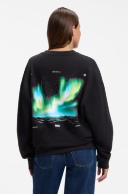 Cotton-terry sweatshirt with graphic print, Black