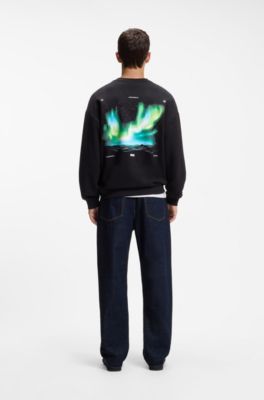 Sweatshirt aus Baumwoll-Terry mit Grafik-Print, Schwarz