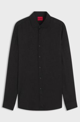 Slim-fit shirt in jacquard-pattern fabric, Black
