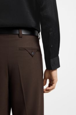 Slim-fit shirt in jacquard-pattern fabric, Black