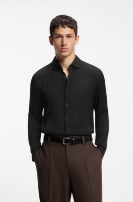 Slim-fit shirt in jacquard-pattern fabric
