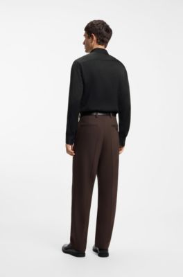 Slim-fit shirt in jacquard-pattern fabric, Black
