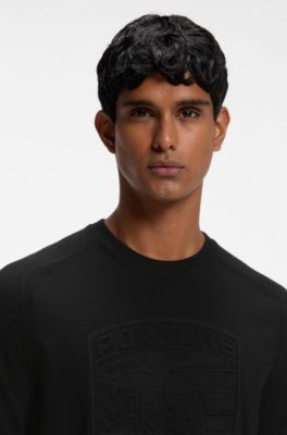 Porsche x BOSS Signatuur-editie gebreid T-shirt, Zwart